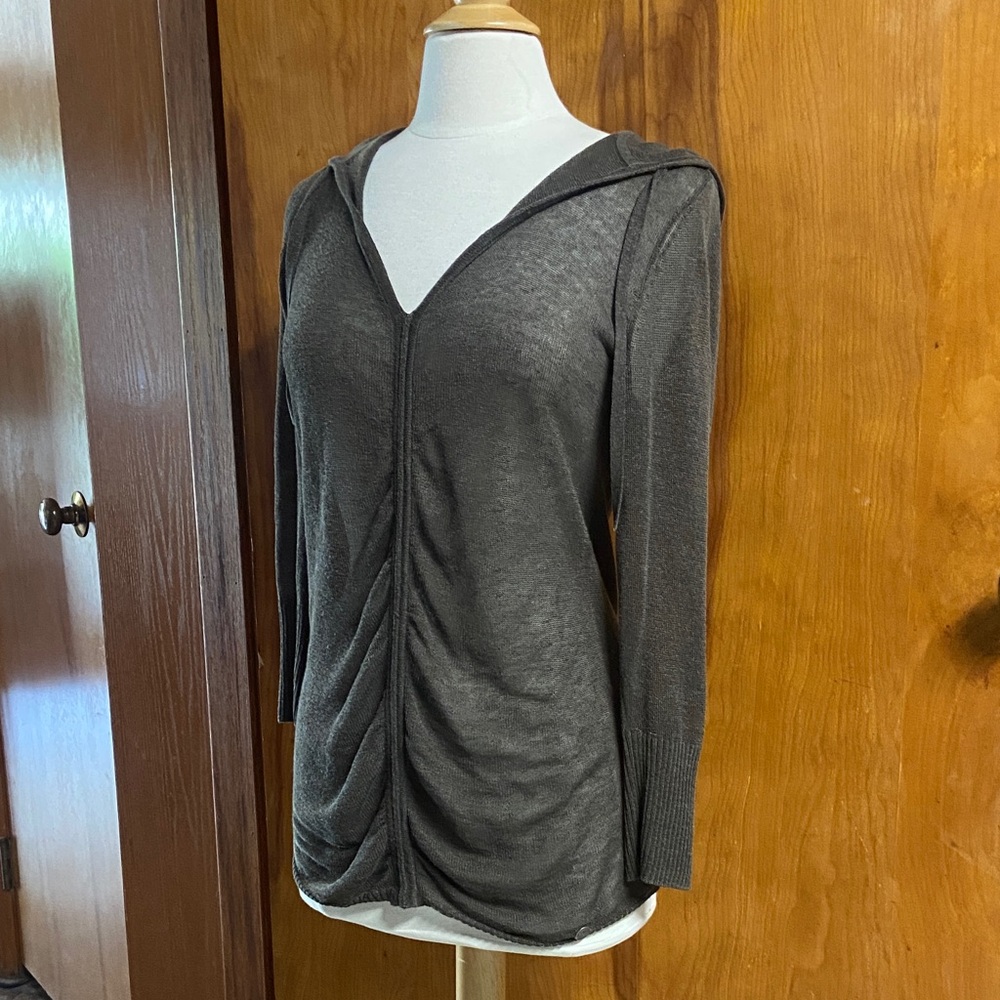 CALVIN KLEIN Women's Gray Olive Hooded Top Tunic Medium